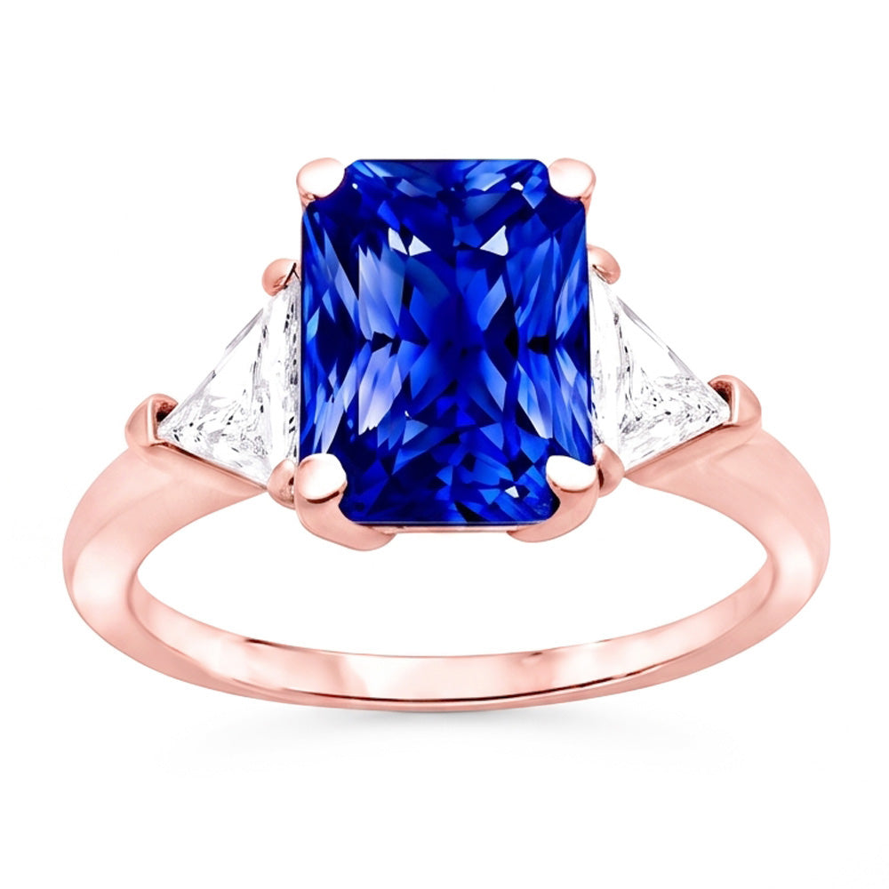 Trillion Natürlicher Diamant ( nicht im Labor gezüchtet ) 3 Stone Ring Strahlender Saphir Roségold 3 Karat