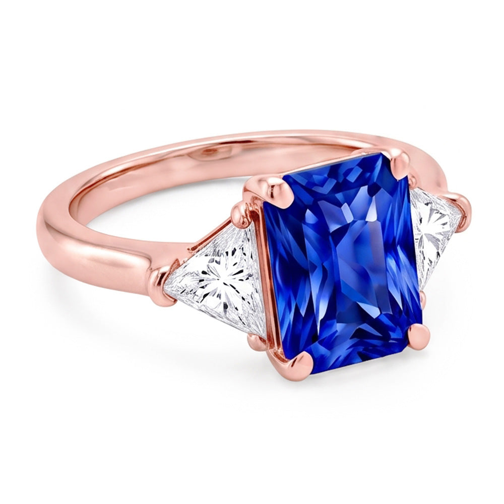 Trillion Natürlicher Diamant ( nicht im Labor gezüchtet ) 3 Stone Ring Strahlender Saphir Roségold 3 Karat