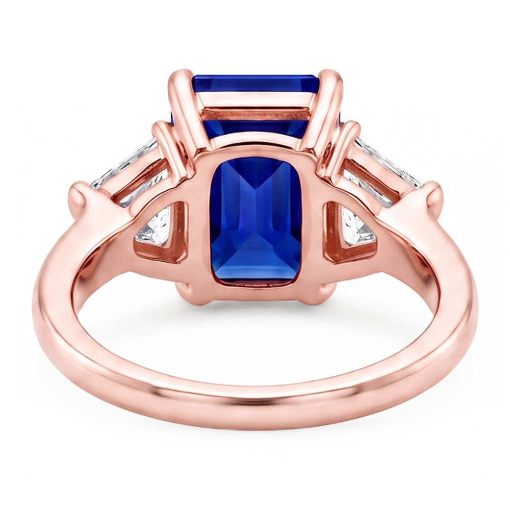 Trillion Natürlicher Diamant ( nicht im Labor gezüchtet ) 3 Stone Ring Strahlender Saphir Roségold 3 Karat