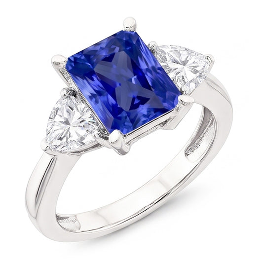 Trillion Natürlicher Diamant ( nicht im Labor gezüchtet ) Radiant Saphir Edelstein Ring Konischer Schaft 3 Karat