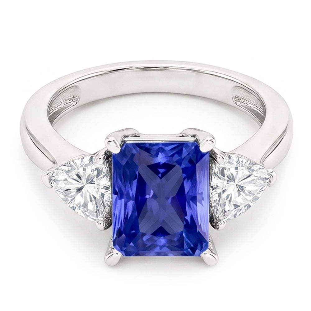 Trillion Natürlicher Diamant ( nicht im Labor gezüchtet ) Radiant Saphir Edelstein Ring Konischer Schaft 3 Karat