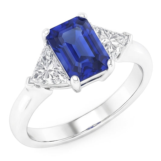 Trillion Natürlicher Diamant ( nicht im Labor gezüchtet ) Saphir Ring 2 Karat Ceylon Saphir 3 Stein Zinken