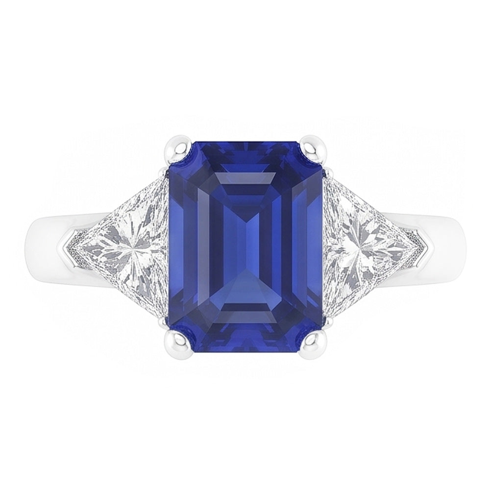 Trillion Natürlicher Diamant ( nicht im Labor gezüchtet ) Saphir Ring 2 Karat Ceylon Saphir 3 Stein Zinken