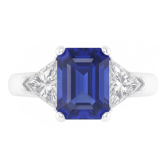 Trillion Natürlicher Diamant ( nicht im Labor gezüchtet ) Saphir Ring 2 Karat Ceylon Saphir 3 Stein Zinken