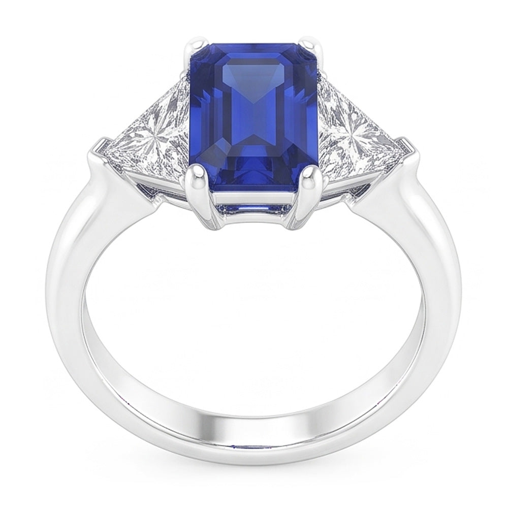 Trillion Natürlicher Diamant ( nicht im Labor gezüchtet ) Saphir Ring 2 Karat Ceylon Saphir 3 Stein Zinken