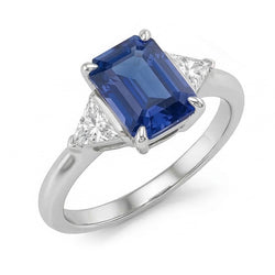 Trillion Natürlicher Diamant ( nicht im Labor gezüchtet ) Three Stone Ring Smaragd Ceylon Saphir 2,50 Karat