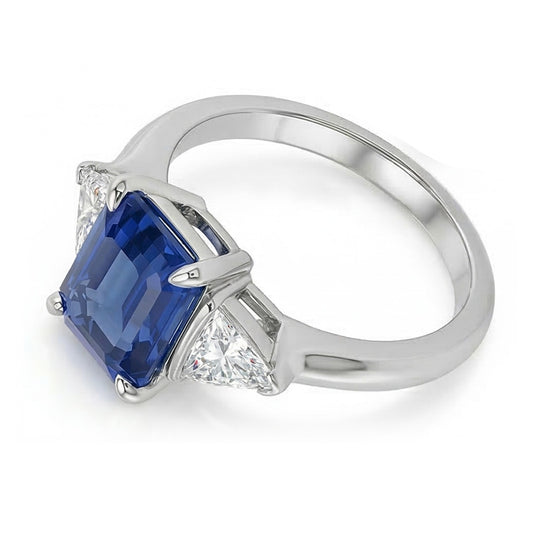 Trillion Natürlicher Diamant ( nicht im Labor gezüchtet ) Three Stone Ring Smaragd Ceylon Saphir 2,50 Karat