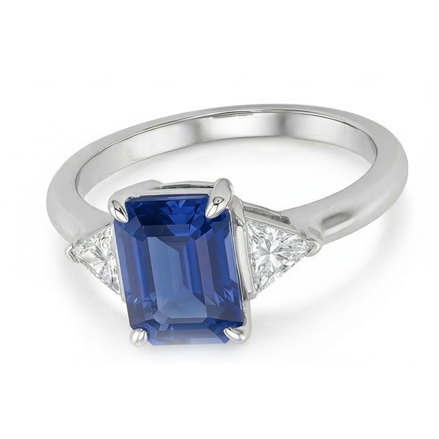 Trillion Natürlicher Diamant ( nicht im Labor gezüchtet ) Three Stone Ring Smaragd Ceylon Saphir 2,50 Karat