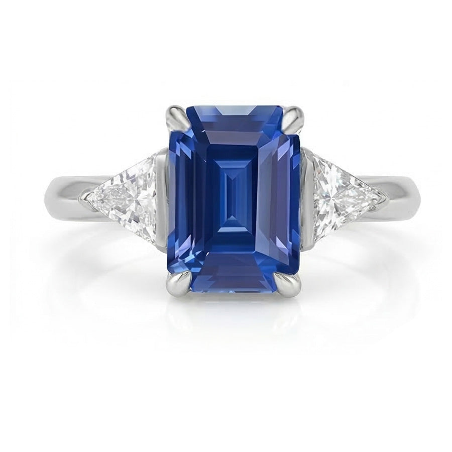 Trillion Natürlicher Diamant ( nicht im Labor gezüchtet ) Three Stone Ring Smaragd Ceylon Saphir 2,50 Karat
