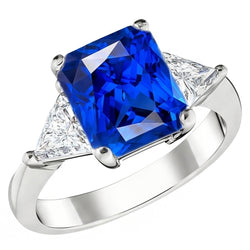 Trillion Natürlicher Diamant ( nicht im Labor gezüchtet ) & tiefblauer Saphir Ring Konischer Schaft 2,50 Karat