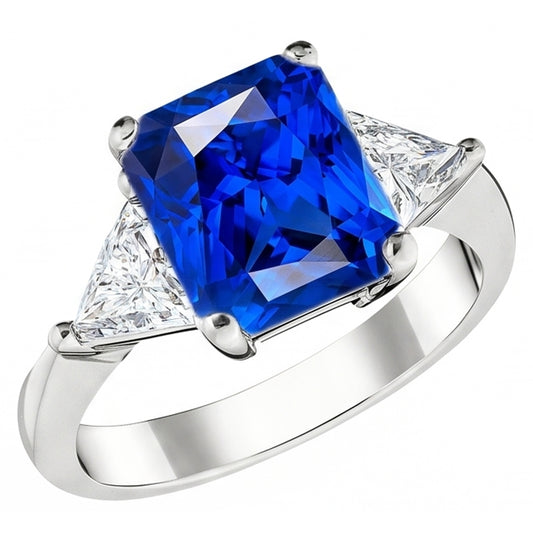 Trillion Natürlicher Diamant ( nicht im Labor gezüchtet ) & tiefblauer Saphir Ring Konischer Schaft 2,50 Karat