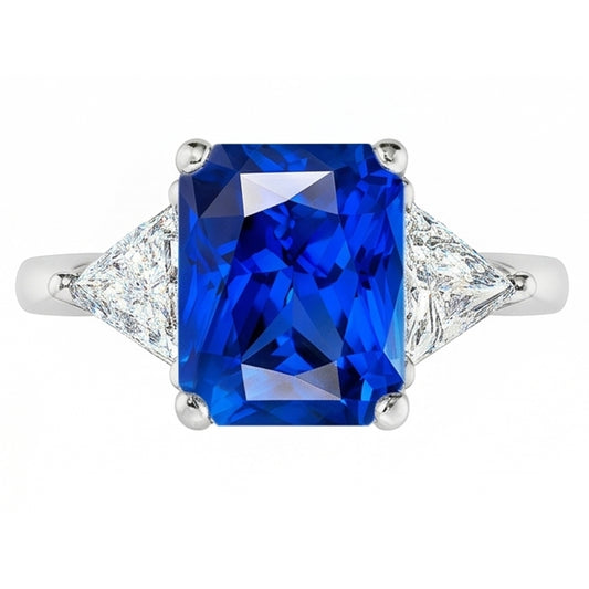 Trillion Natürlicher Diamant ( nicht im Labor gezüchtet ) & tiefblauer Saphir Ring Konischer Schaft 2,50 Karat