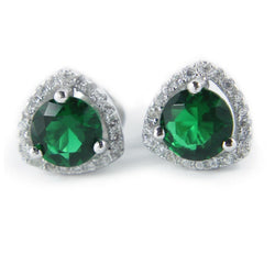 Trillion Shape Stud Halo Ohrringe 7 Karat Grün Smaragd mit Diamanten