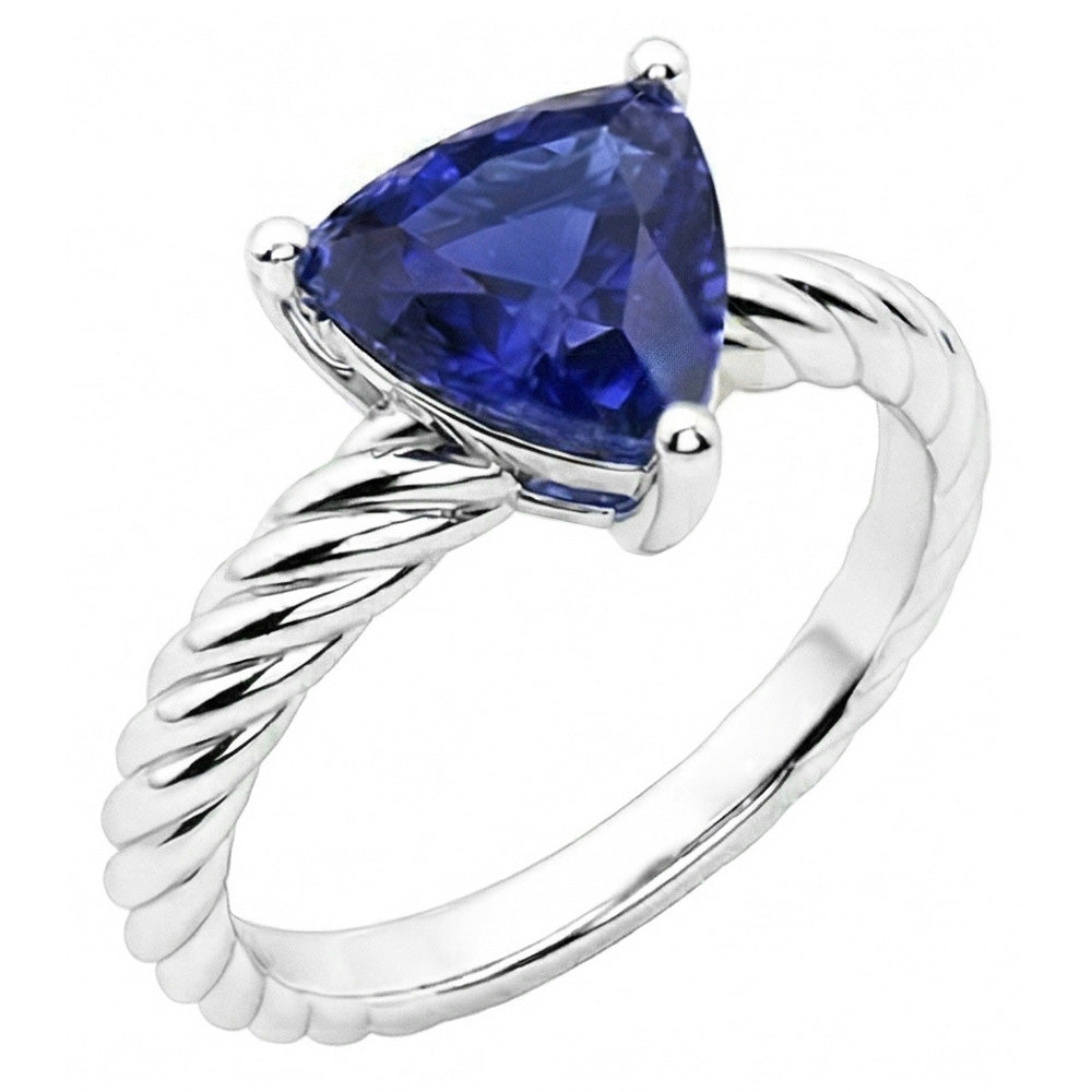 Trillion Solitaire Ring Rope Style Tiefblauer Saphir 1 Karat