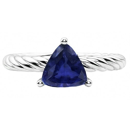 Trillion Solitaire Ring Rope Style Tiefblauer Saphir 1 Karat