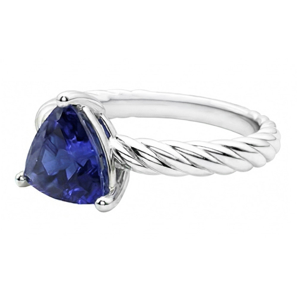 Trillion Solitaire Ring Rope Style Tiefblauer Saphir 1 Karat