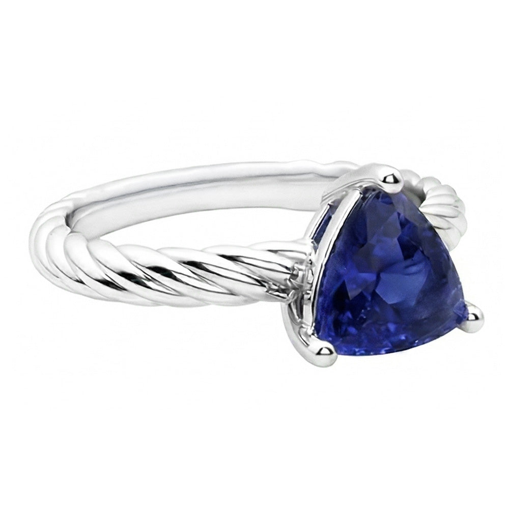 Trillion Solitaire Ring Rope Style Tiefblauer Saphir 1 Karat