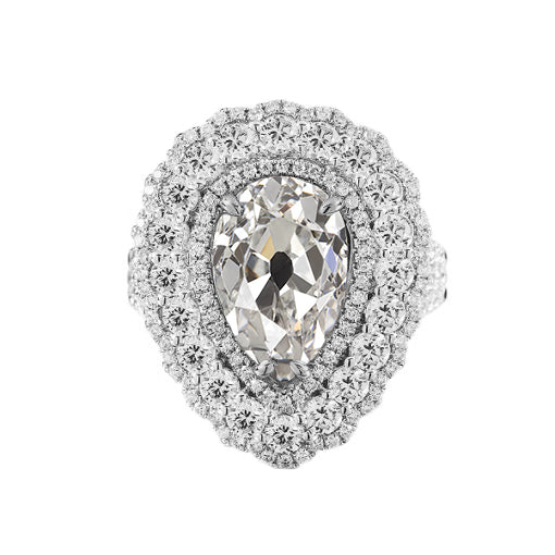 Triple Halo Ehering Birne Alter Bergmann Echt Diamant 5 Karat Blumenstil