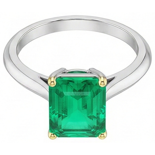 Schmuckstein-Ring Zweifarbiges 14K Gold mit Smaragd – Frontansicht