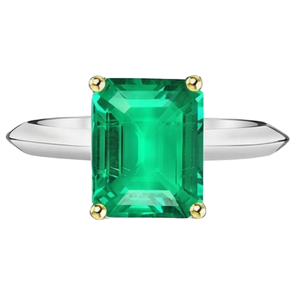 Smaragd Smaragd-Schliff Schmuckstein-Ring in Zweifarbiges 14K Gold – Schrägansicht