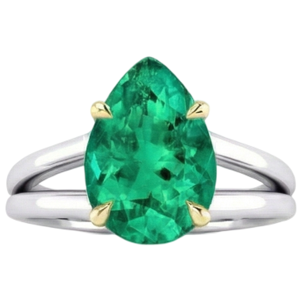 Schmuckstein-Ring Zweifarbiges 14K Gold mit Edler Smaragd – Frontansicht