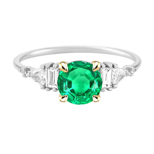 Edler Smaragd Rund-Brillant Edelstein-Ring in 14 Karat Zweifarbig Gold – Hauptansicht