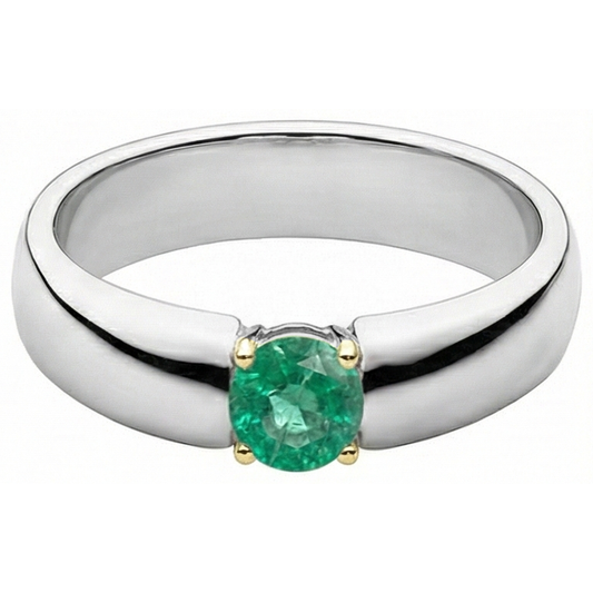 Brillantschliff Edler Smaragd Ring in Zweifarbiges 14K Gold – Frontansicht