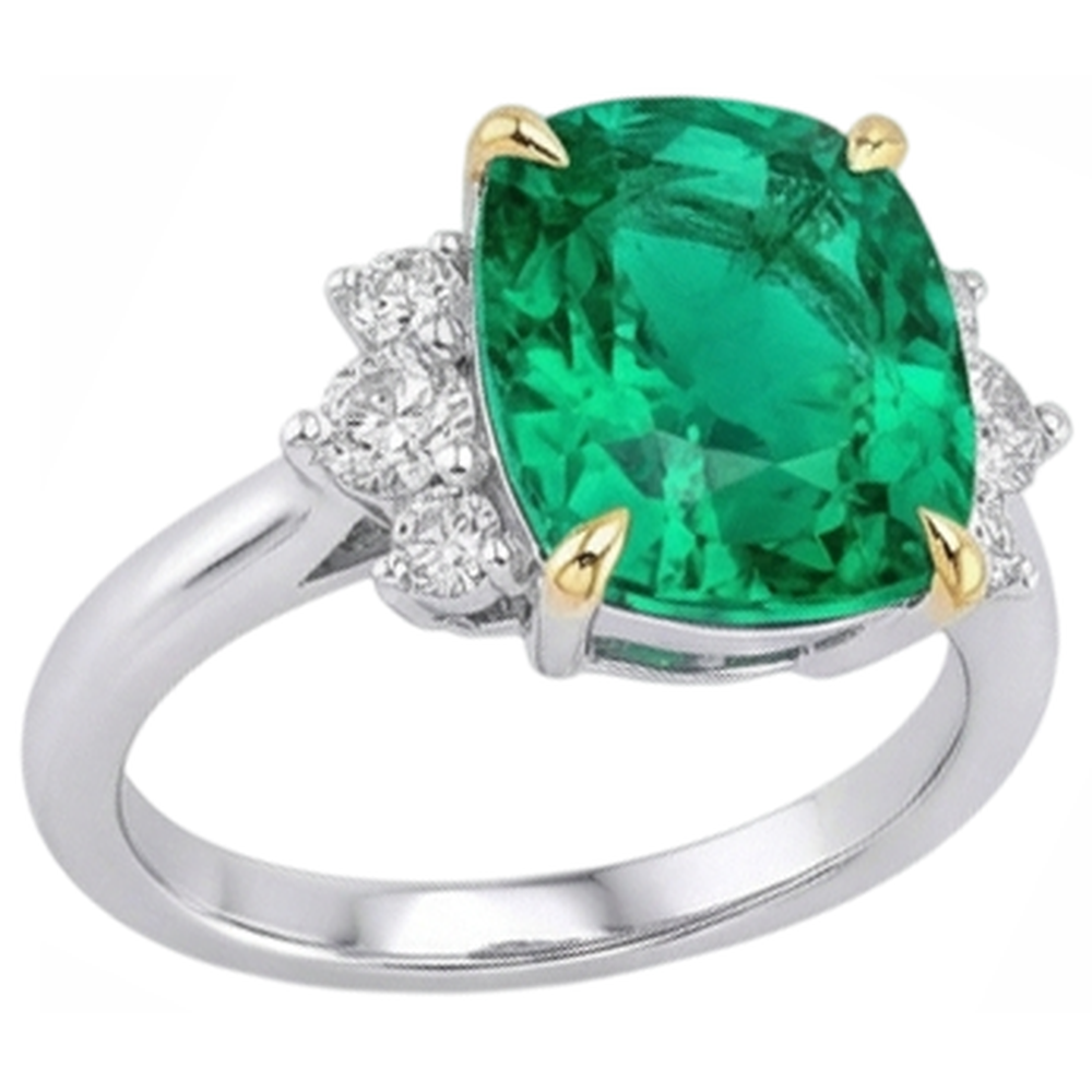 Smaragd Edelstein-Ring 4-Karat Bicolor 14K Gold – Profilansicht