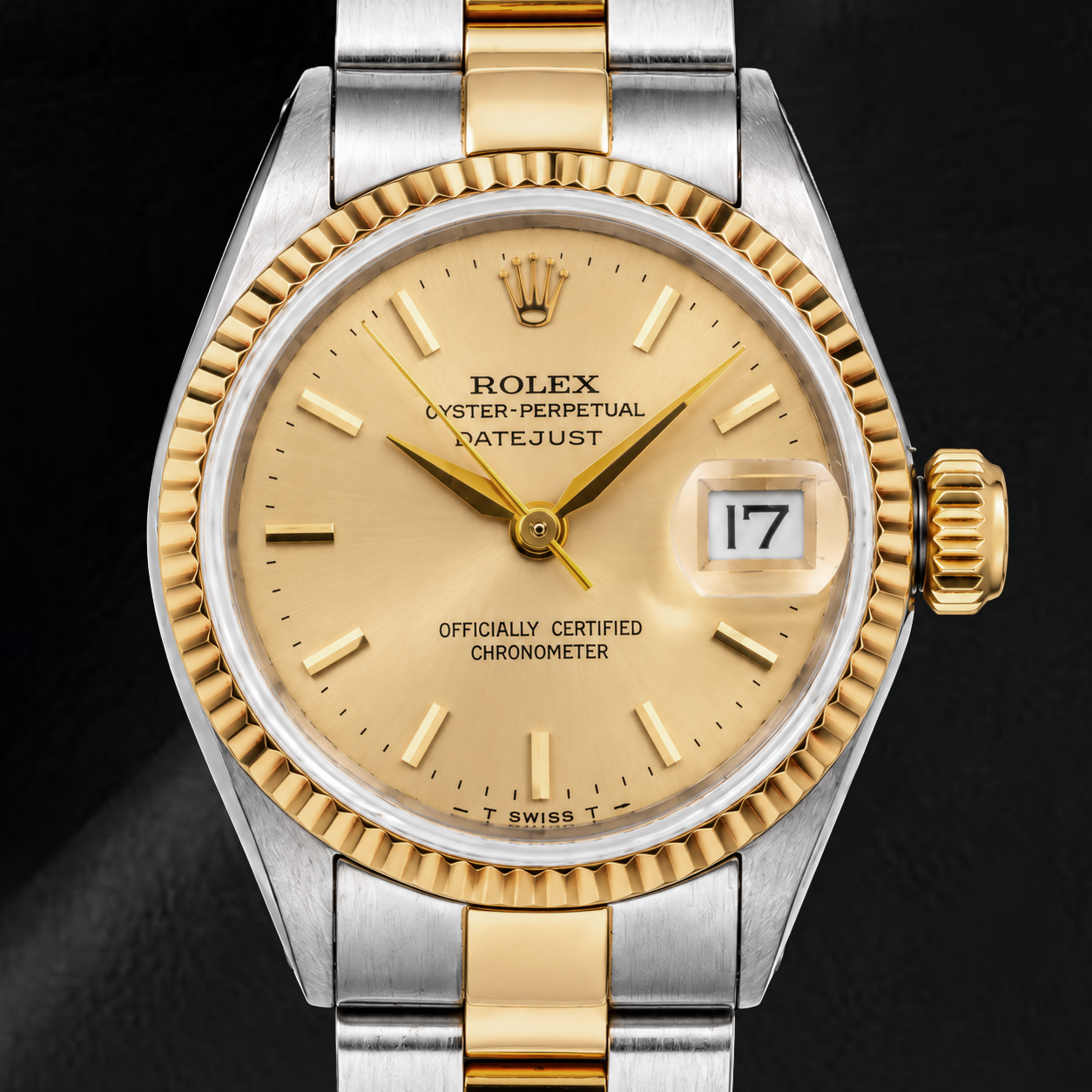 Rolex Datejust 6917 26 mm Bicolor-Uhr mit champagnerfarbenem Zifferblatt mit Stabindizes