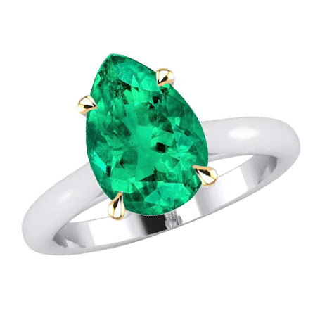 Edler Smaragd Schmuckstein-Ring 2-Karat Zweifarbiges 14K Gold – Hauptansicht