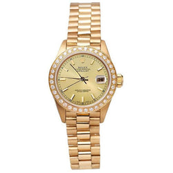 Uhr im Präsidentenstil mit Aus der Erde Abgebauter Natürlicher Diamantlünette Gold Champagnerfarbenes Zifferblatt Datejust