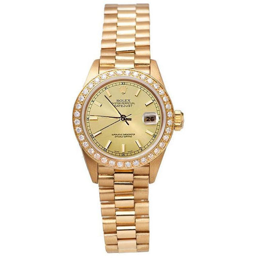 Uhr im Präsidentenstil mit Diamantlünette Gold Champagnerfarbenes Zifferblatt Datejust
