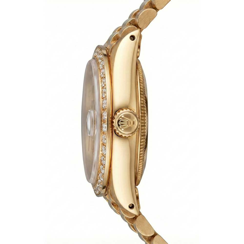 Uhr im Präsidentenstil mit Aus der Erde Abgebauter Natürlicher Diamantlünette Gold Champagnerfarbenes Zifferblatt Datejust