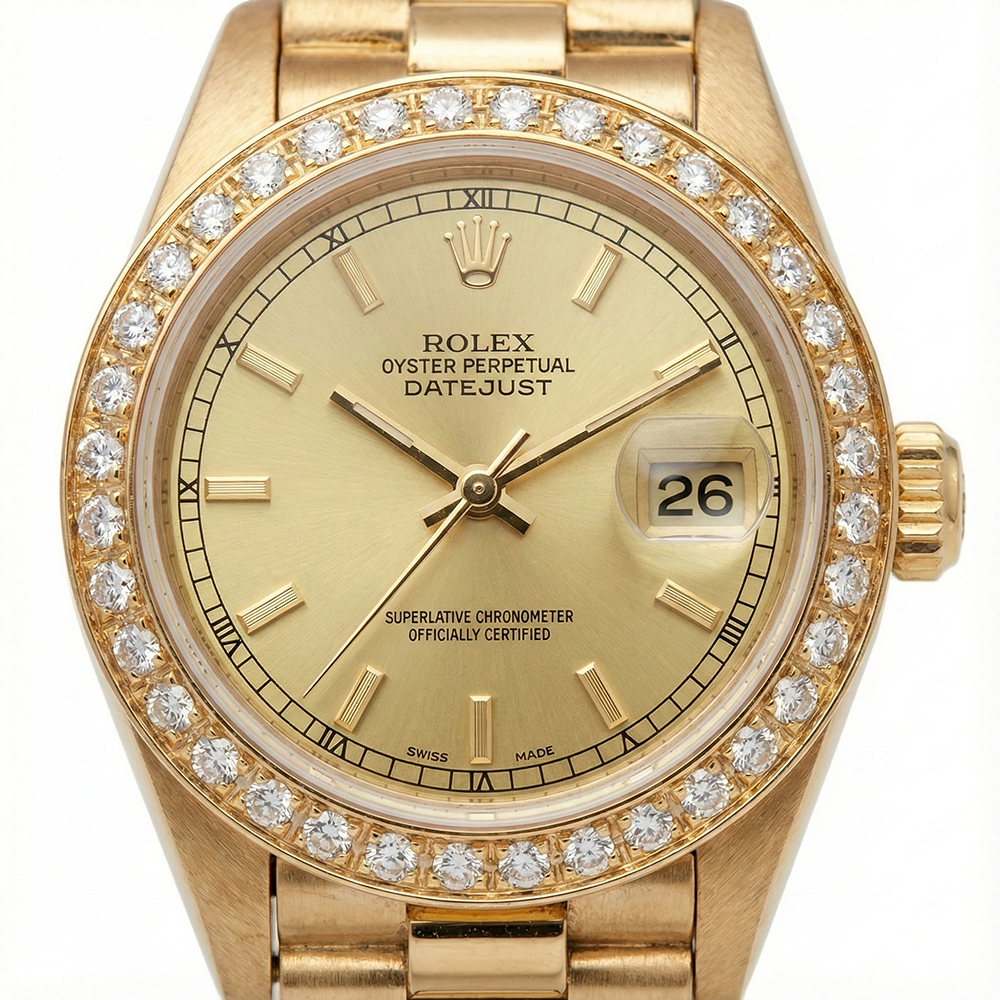 Uhr im Präsidentenstil mit Aus der Erde Abgebauter Natürlicher Diamantlünette Gold Champagnerfarbenes Zifferblatt Datejust