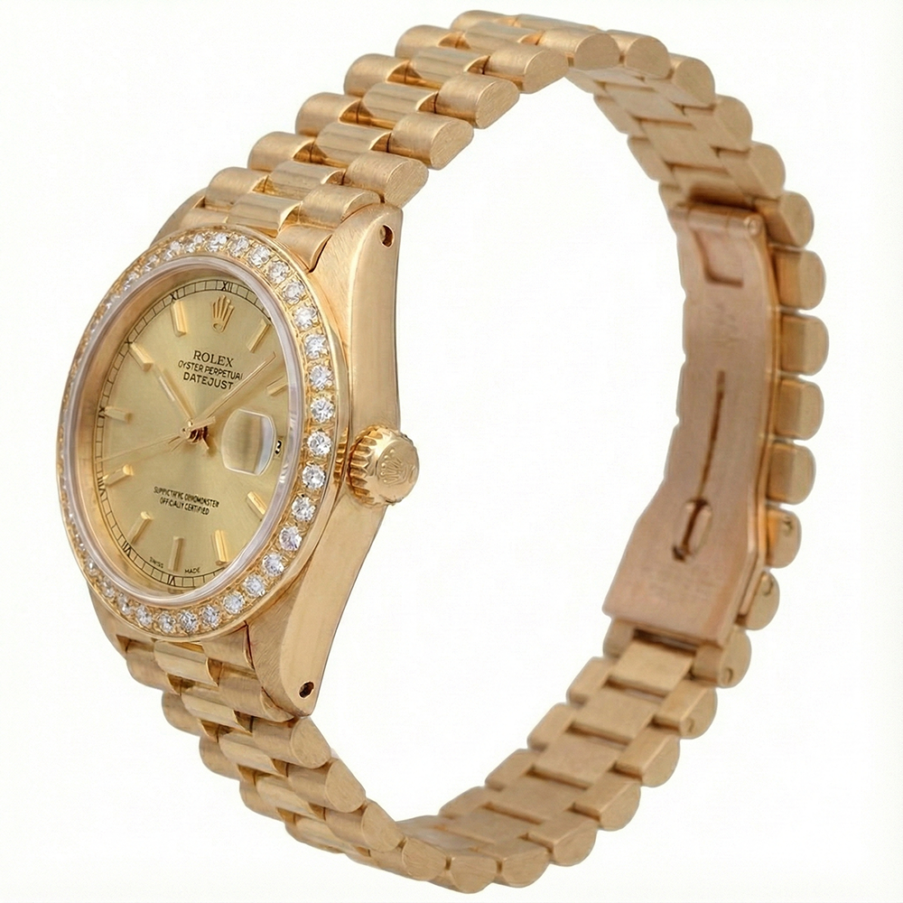 Uhr im Präsidentenstil mit Aus der Erde Abgebauter Natürlicher Diamantlünette Gold Champagnerfarbenes Zifferblatt Datejust