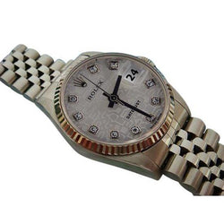 Uhr mit geriffelter Lünette und Diamant-Zifferblatt. Jubiläums-Rolex-Datumsuhr aus Edelstahl. Nur SCHNELLES SETZEN