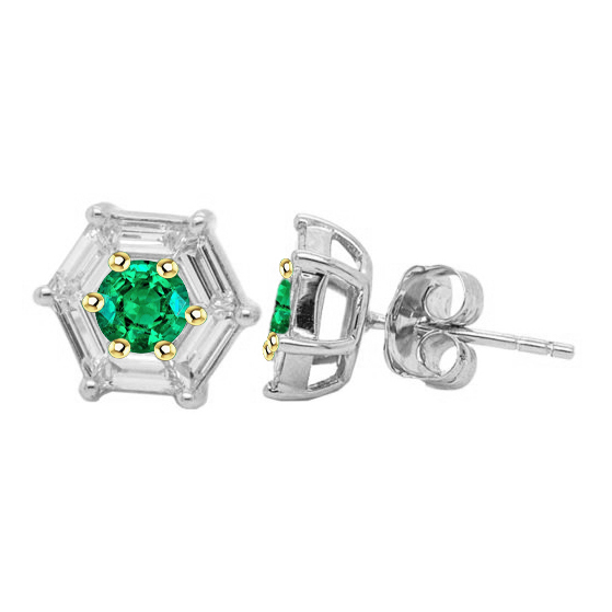 Brillantschliff Smaragd Ring in 14 Karat Zweifarbig Gold – Hauptansicht