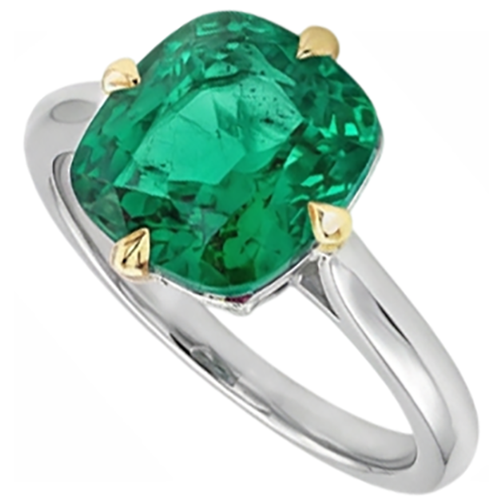 Edler Smaragd Kissen-Schliff Schmuckstein-Ring in Bicolor 14K Gold – Schrägansicht