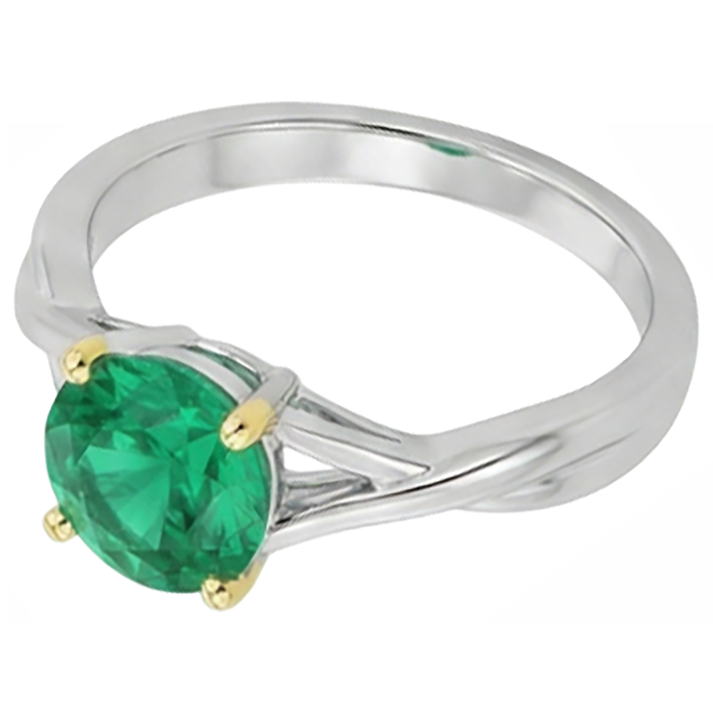 Echter Edler Smaragd Edelstein-Ring 2 Karat 14 Karat Zweifarbig Gold – Schrägansicht