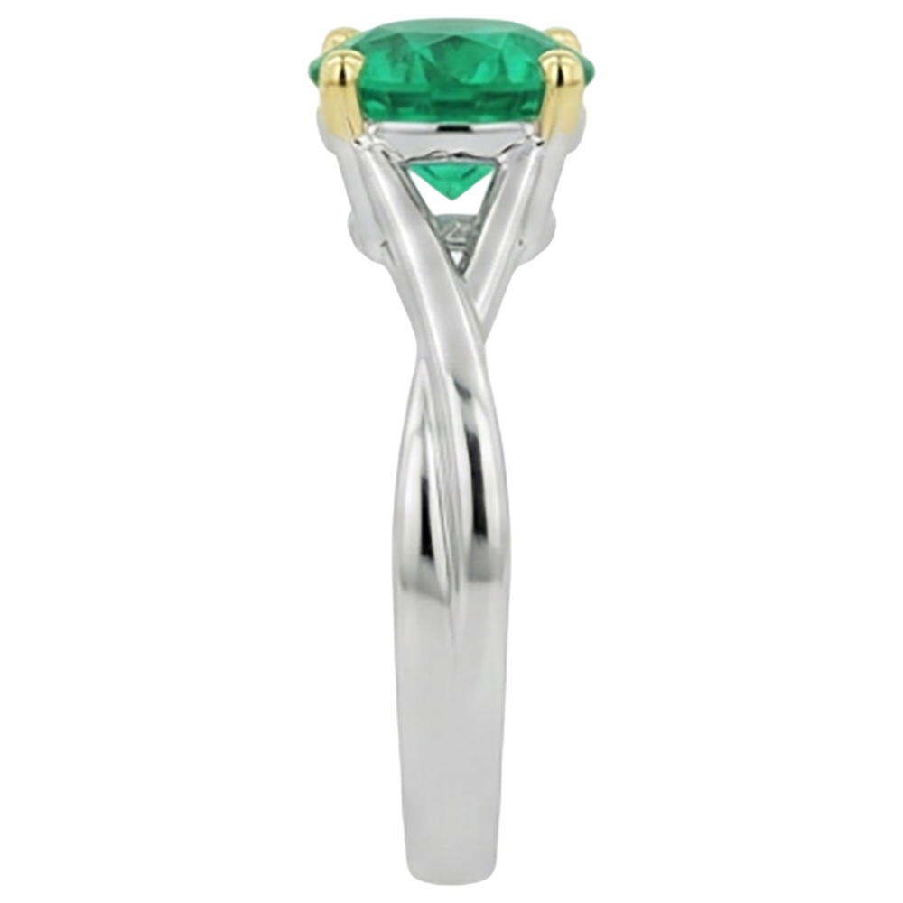 Edler Smaragd Brillantschliff Edelstein-Ring in 14 Karat Zweifarbig Gold – Draufsicht