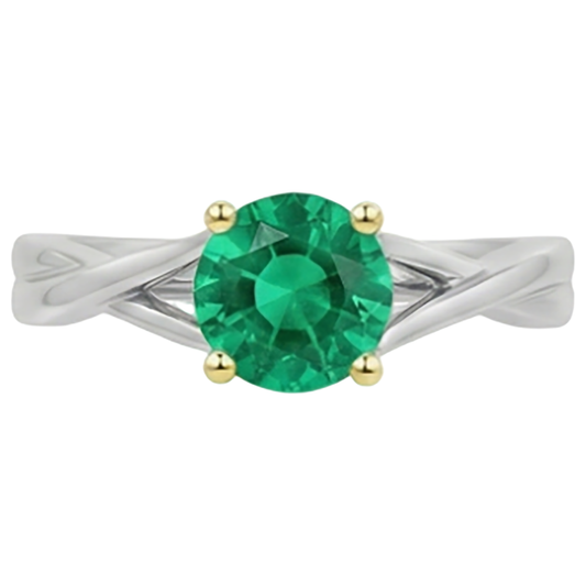 Brillantschliff Edler Smaragd Ring in 14 Karat Zweifarbig Gold – Frontansicht