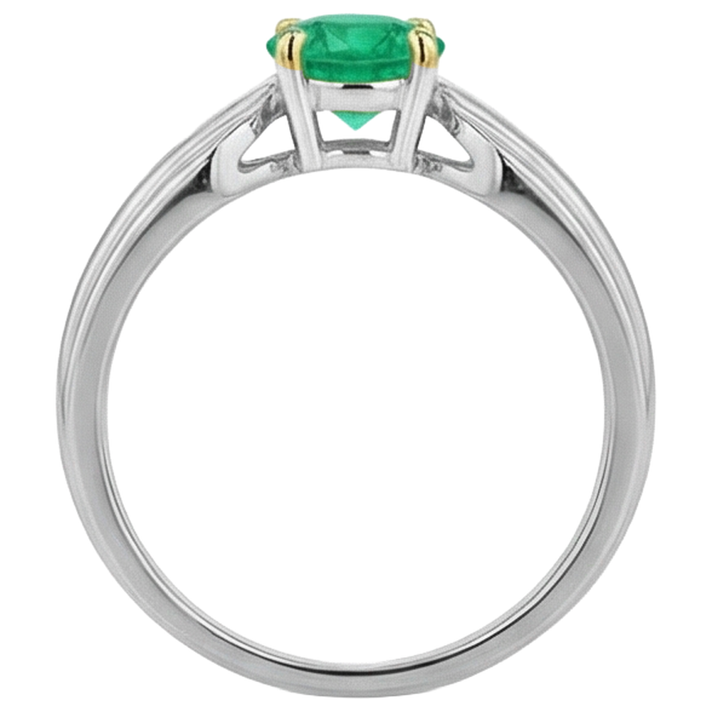 Kolumbianischer Smaragd Rund-Brillant Edelstein-Ring in Bicolor 14K Gold – Rückansicht