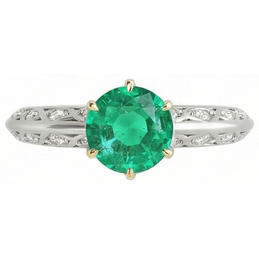 Edelstein-Ring Bicolor 14K Gold mit Edler Smaragd – Frontansicht
