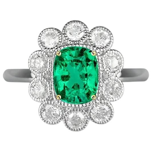 Smaragd Kissen-Schliff Schmuckstein-Ring in Zweifarbiges 14K Gold – Frontansicht