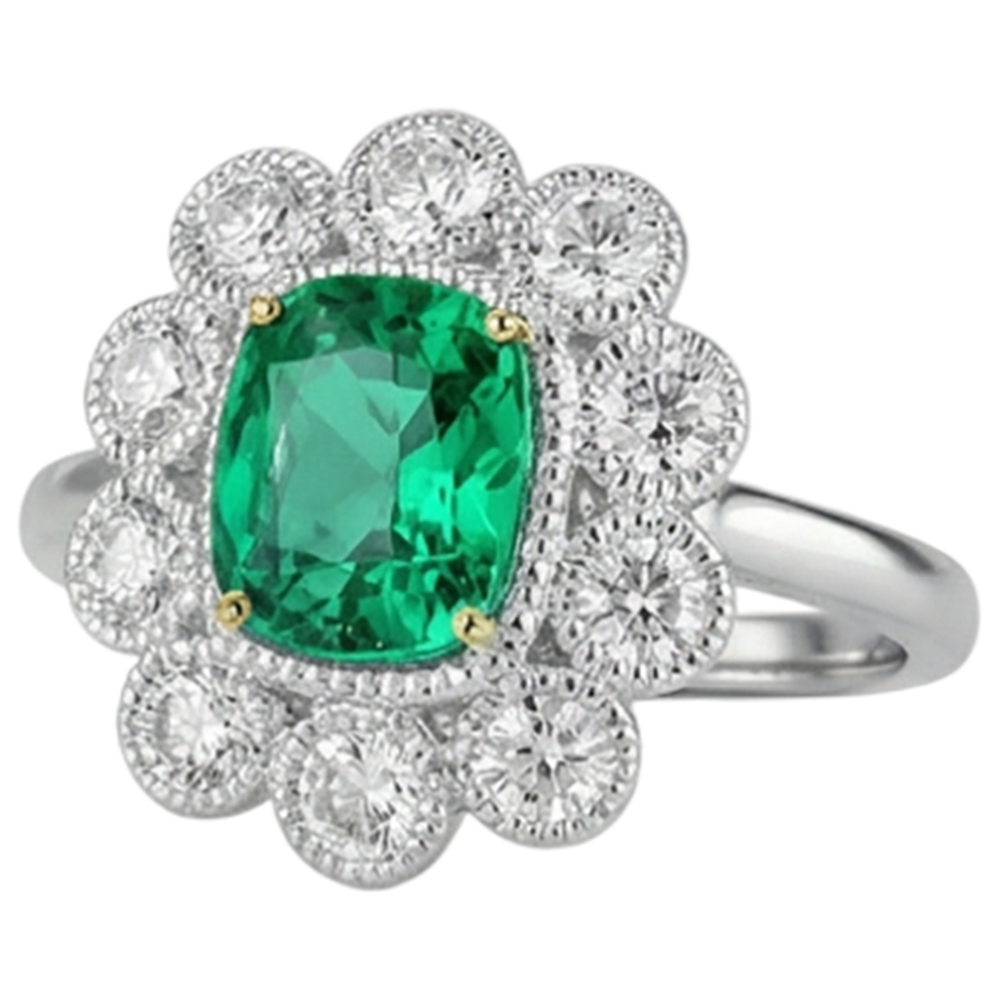 Natürlicher Smaragd Schmuckstein-Ring – Schrägansicht