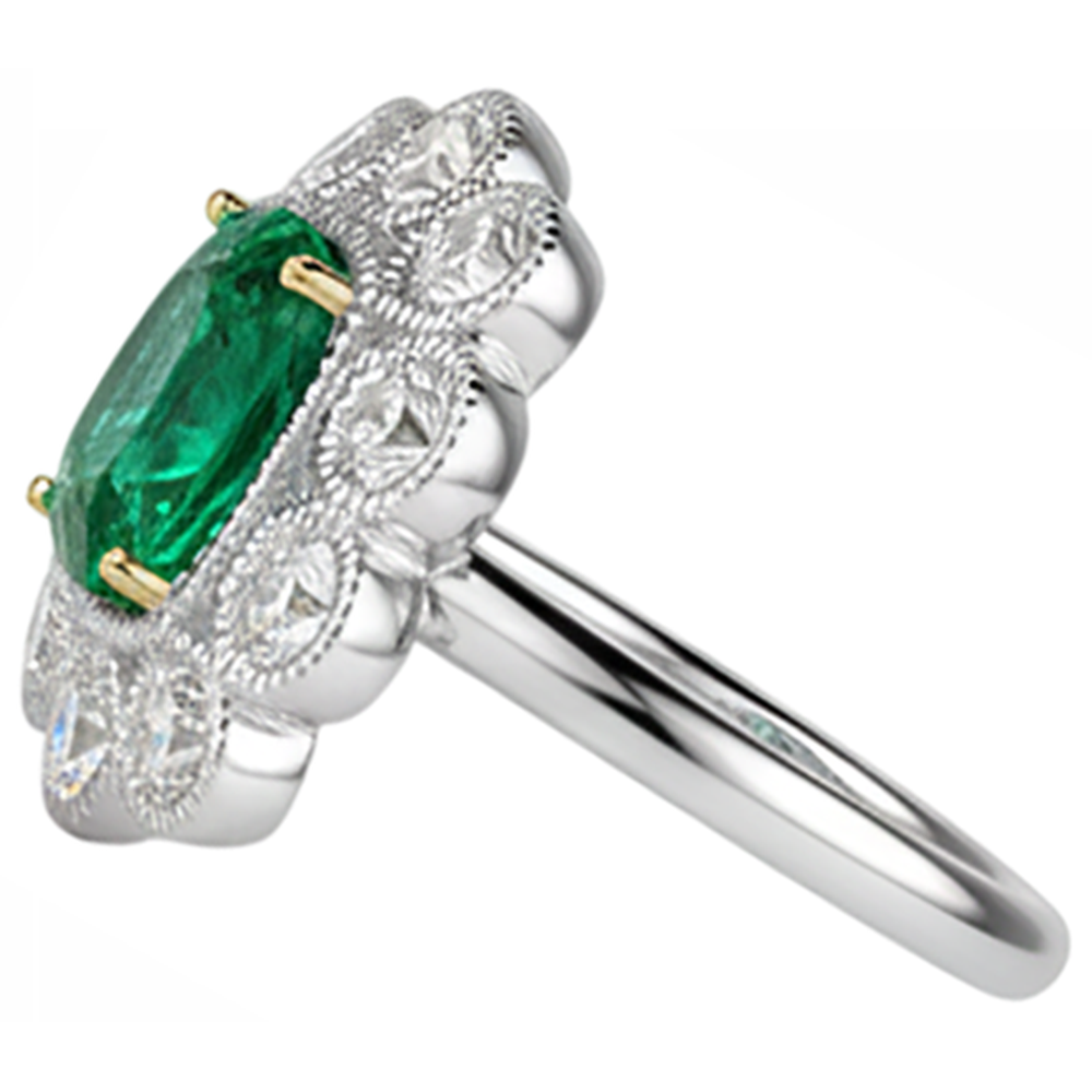 Schmuckstein-Ring Zweifarbiges 14K Gold mit Smaragd – Profilansicht