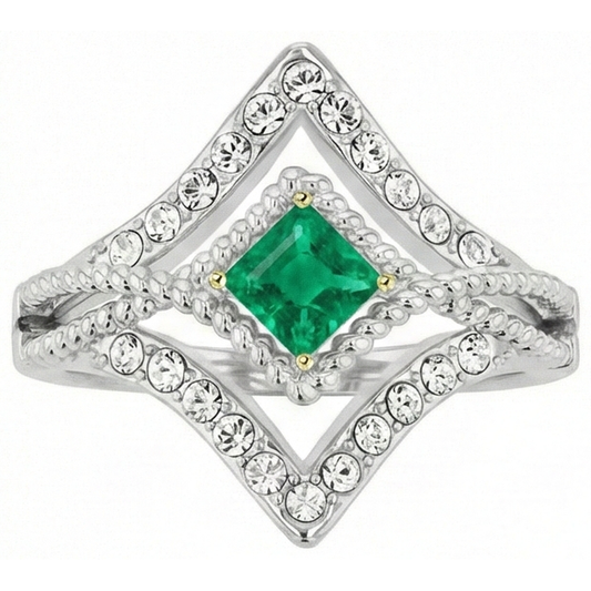 Schmuckstein-Ring Zweifarbiges 14K Gold mit Smaragd – Frontansicht