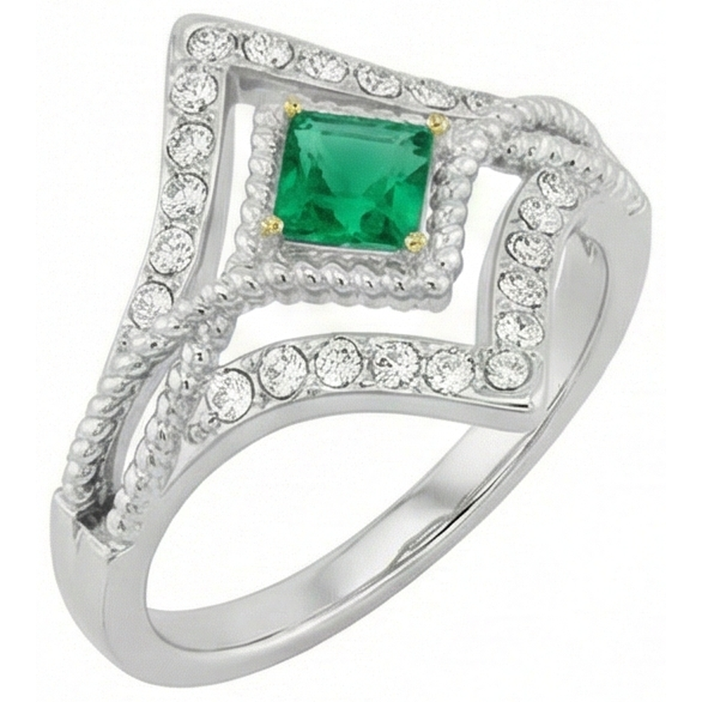 Schmuckstein-Ring Zweifarbiges 14K Gold mit Smaragd – Seitenansicht