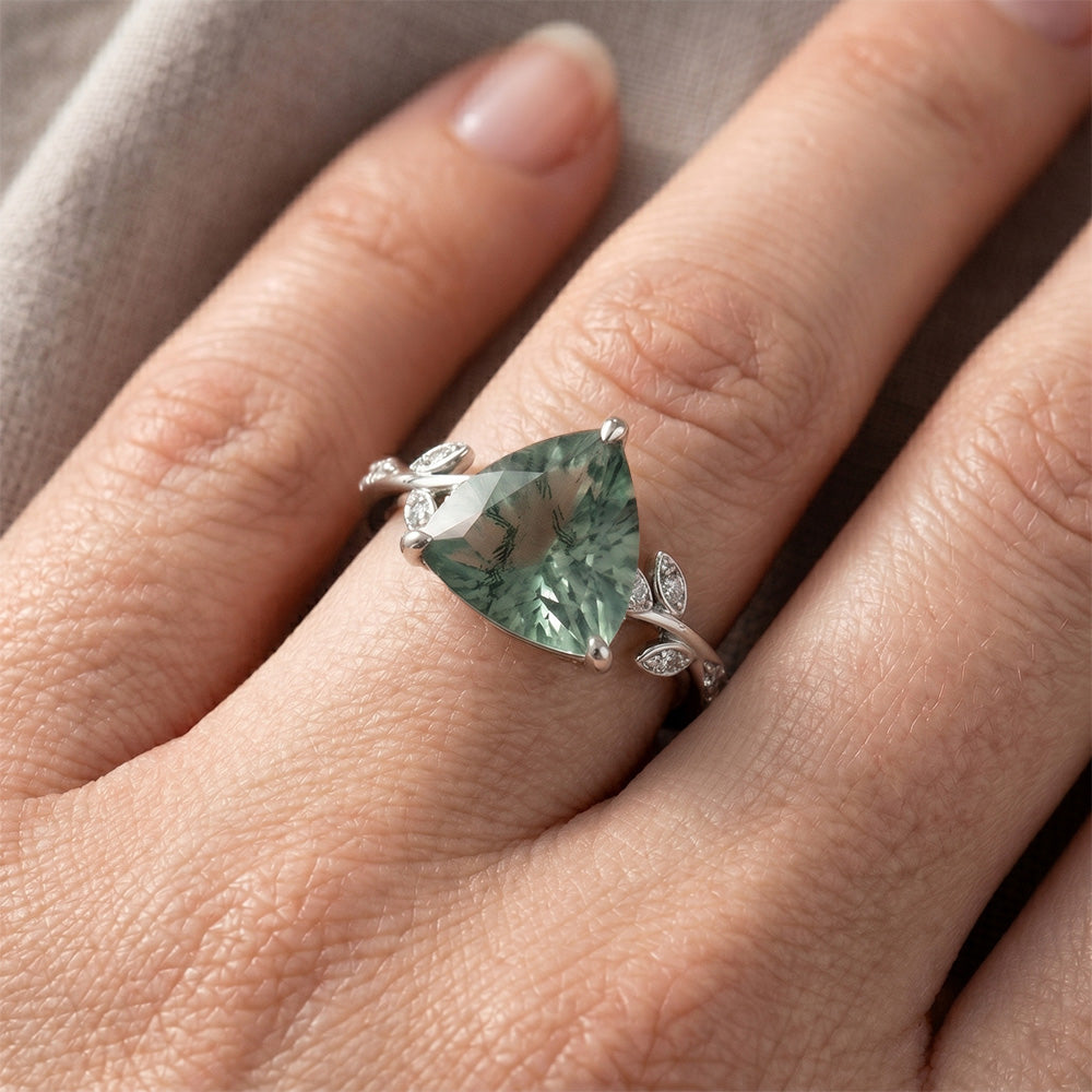 VVS Green Prasiolite Edelstein-Ring 2,0 Karat – 14 Karat Weißgold