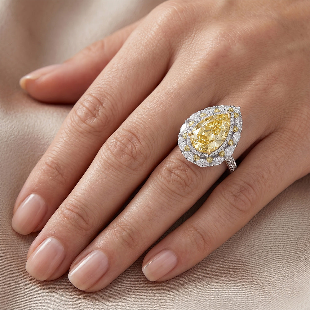 VVS Reinheit Halo-Fassung Ring – Gelber Kanarienvogel-Diamant
